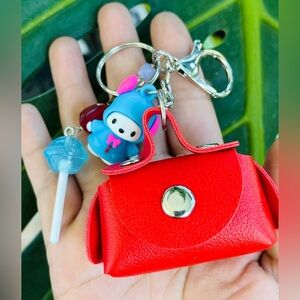 Red Mini Earbud holder Purse Keychain with Cute Charms